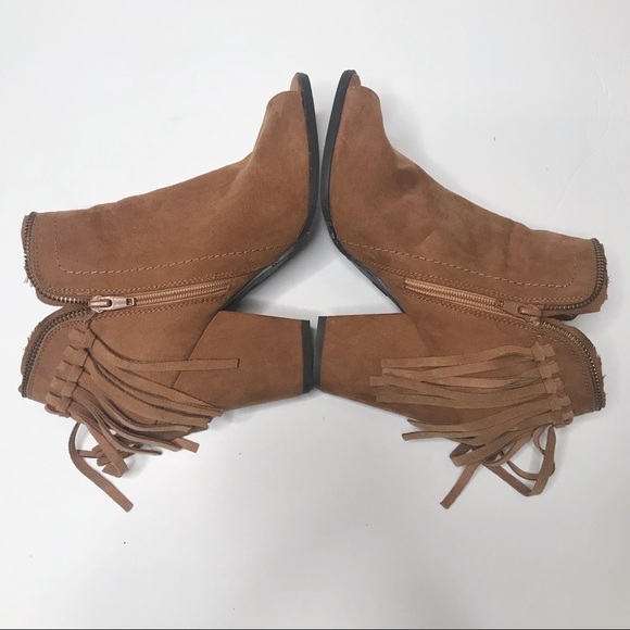 DV brown fringed heeled peep toe booties sz 8.5 - Picture 6 of 13